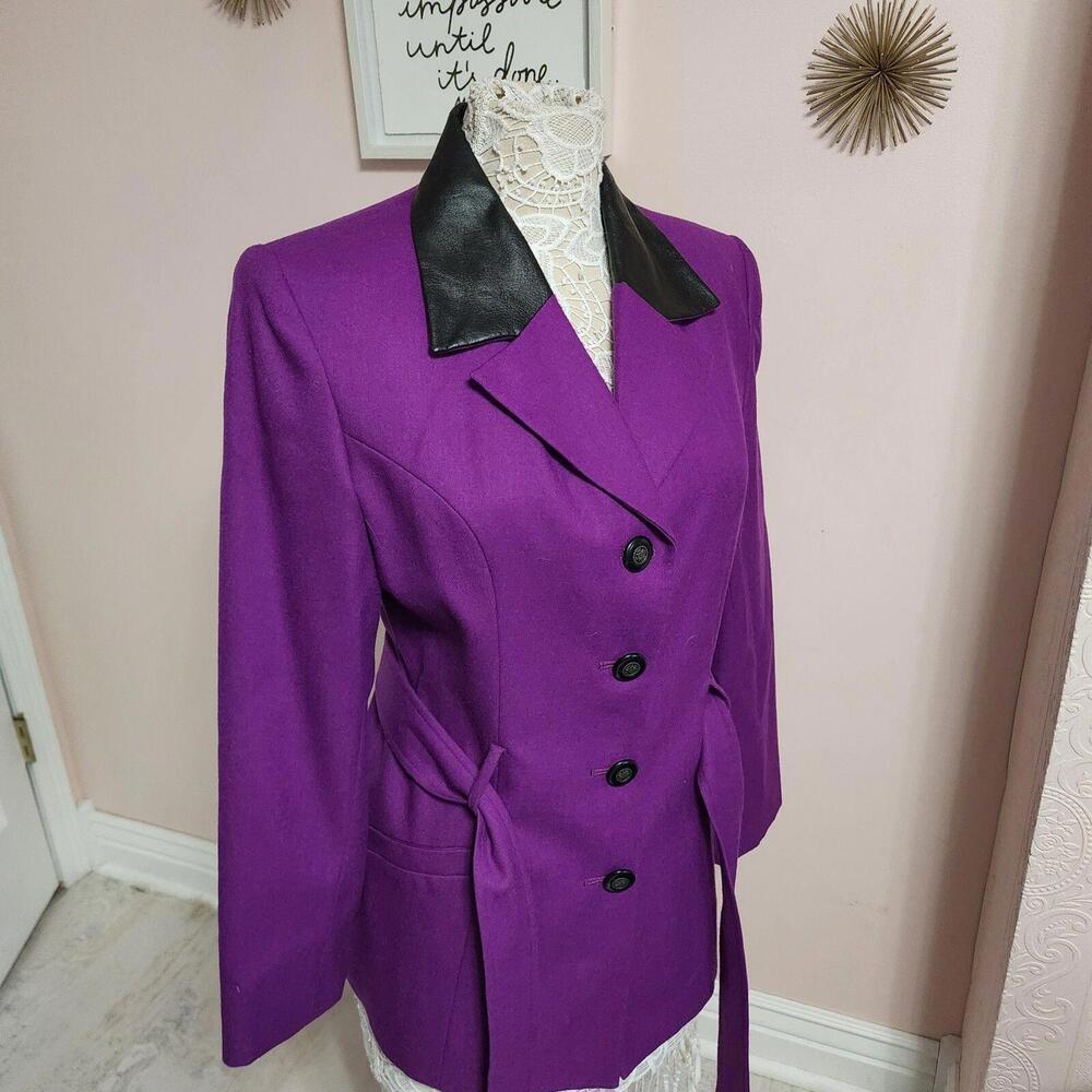 LKNW Vintage Gantos wool Faux leather like collar purple long belted 12 - Picture 6 of 9